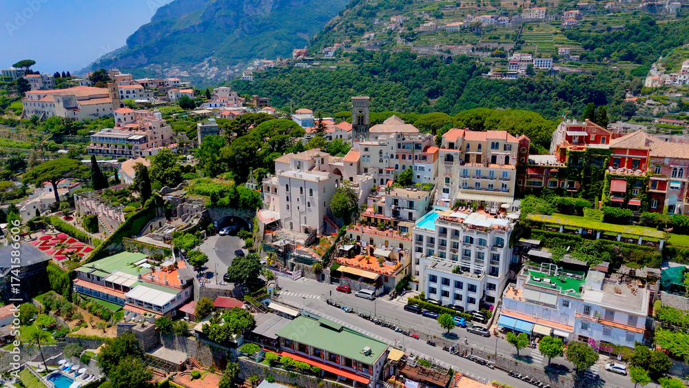 Fototapeta premium Ravello, Campania, Italy, aerial drone view.