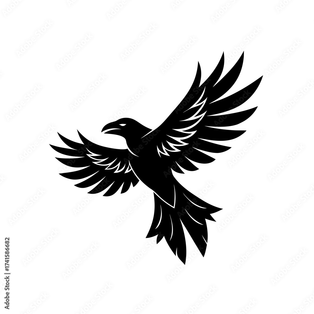 Obraz premium Silhouette of a raven with spread wings on transparent background