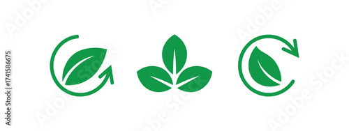 Green Leaf Icons: Nature, Recycling, and Sustainability