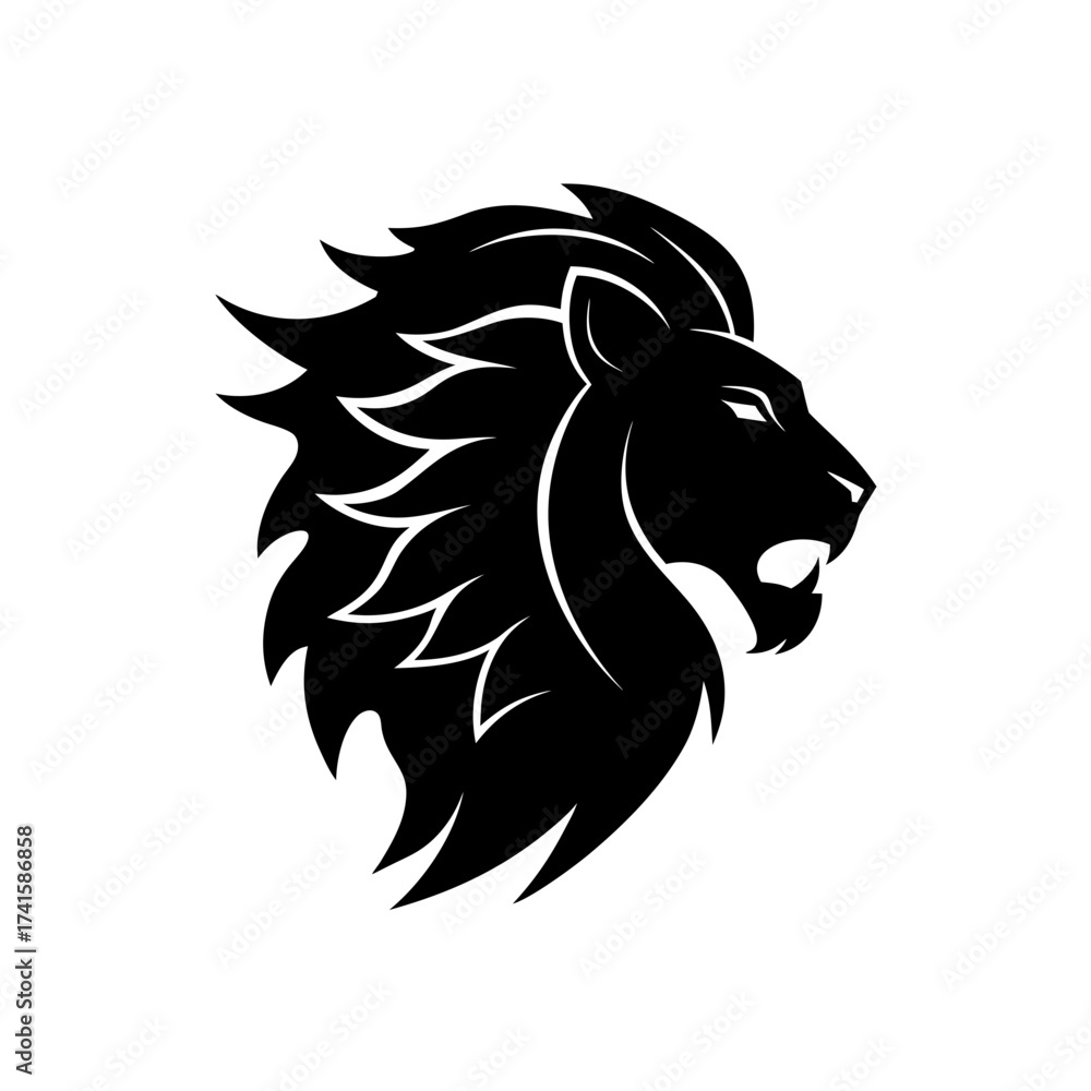 Fototapeta premium Silhouette of a majestic lion head design on transparent background
