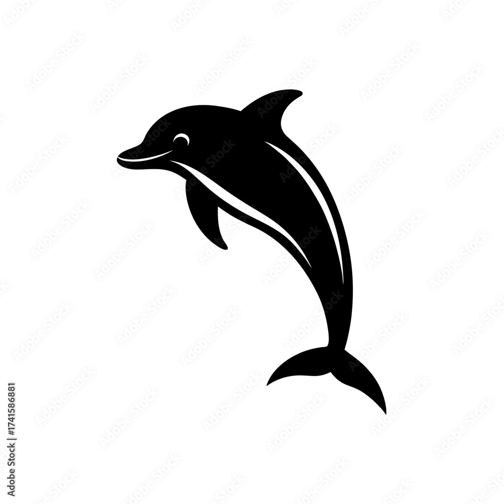 Fototapeta premium Silhouette of a jumping dolphin in black on transparent background