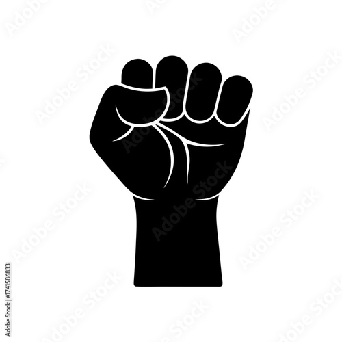 Raised fist symbol in black silhouette art on transparent background