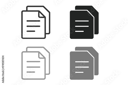 Copy icon vector set. Duplicate file symbol for web and app design. Document paste and clone illustration. Office paper and data page icons. Simple flat graphic element.