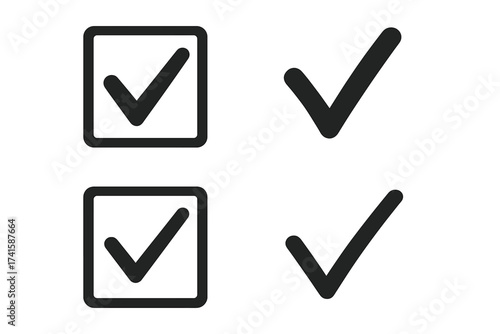 Check mark icon set. Tick symbol collection. Correct, approved, and accept signs. Checkbox for voting or task list. Yes button vector graphic element on transparent background.