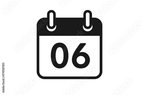 Date number 6 on a calendar icon. Vector symbol for day six, schedule, event, appointment, reminder, deadline. Minimalist planner and organizer graphic for web and business.