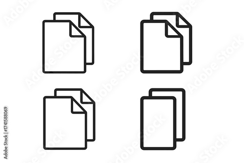 Copy icon vector set. Duplicate file symbol collection. Page document clone sign. Simple outline illustration for web, UI, UX design. Paste button graphic element concept.