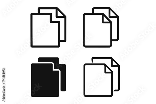 Copy icon vector set. Duplicate file symbol collection. Document, paper, and page clone button. Simple line and glyph pictogram for web, UI, and app design.