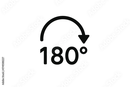 180 degrees angle icon vector. Symbol of rotation, turn, and flip. Geometric sign for maths, navigation. Concept of change, reversal, half-circle revolution or spin.