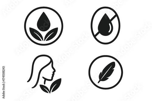 Hypoallergenic cosmetic icon set. Vector symbols for sensitive skin products. Certified, tested, and dermatologist-approved labels. Natural, gentle, and fragrance-free signs.