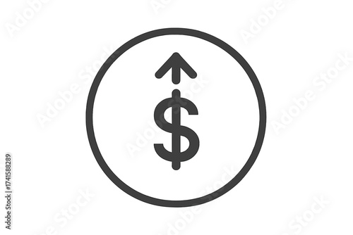 Dollar arrow up icon. Cost increase, inflation and salary growth concept. Financial success, investment profit and revenue symbol. Money value rising vector illustration.