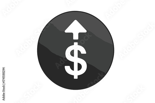 Dollar arrow up icon vector. Cost increase & inflation concept. Financial growth, higher price, expensive idea. Economy, business, finance success. Market value rising symbol.
