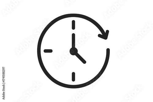 Clock icon, timer symbol. Time management concept. Watch pictogram for web. Countdown, deadline, schedule. 24 hours service. Past, history icon. Simple vector illustration.