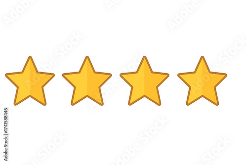 Four stars rating icon for customer product review. Golden vector symbol for feedback, quality classification, and satisfaction score. Achievement and ranking element.