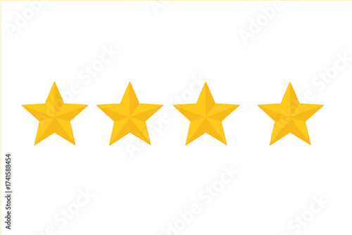 Four star rating vector icon. Golden stars for customer review and feedback. Quality classification symbol. Product or service evaluation and satisfaction level graphic element.