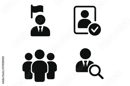 Hiring and recruitment icon set. Human resources concept for job vacancy and employment. Headhunting, team building, leadership, and candidate selection symbols. Join us vector.