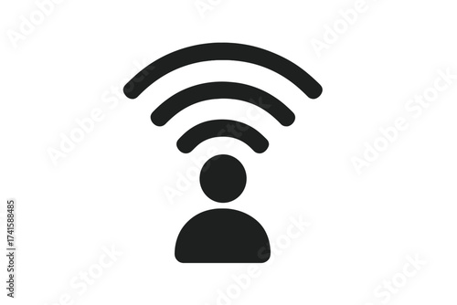 User icon with wifi signal. Live broadcast or podcast symbol. Person streaming online. Personal hotspot or connection status. Communication, network, and wireless technology concept.