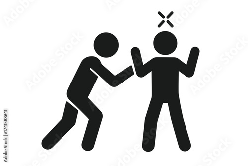 Man pushing another person who disagrees, refusing action concept, conflict and disagreement icon, vector illustration, transparent background, human interaction symbol, social dispute
