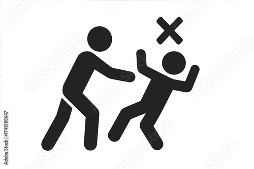 Man pushing another person who disagrees, rejecting action concept, conflict disagreement illustration, refusal gesture vector icon, transparent background, social interaction symbol