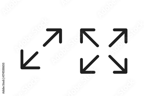 Arrow icon set for fullscreen mode. Maximize, minimize, expand, and collapse buttons. Vector symbols for user interface design. Exit or enter full screen display.