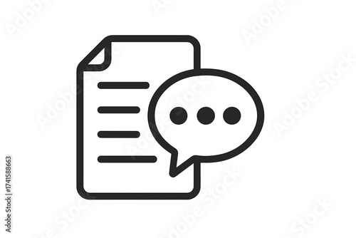 Blog comment icon for customer feedback and reviews. Article post with speech bubble for online content and blogging. Communication symbol for discussion, forum, or social media.