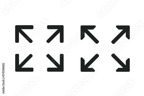 Inside and outside arrow icon collection. Minimize, maximize, expand, and collapse vector symbols. Fullscreen and exit screen button set for web and app interface design.