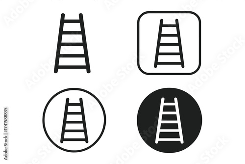Ladder icon set vector for web and app design. Stepladder symbol collection for business growth, career progress, and success concepts. Minimalist climb pictogram buttons.
