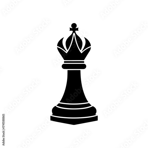 Illustration of a single black chess king on transparent background silhouette