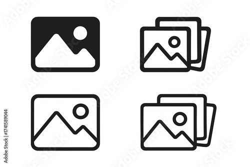 Photo Icon Collection Vector. Picture and Image Symbol Set. Minimalist Photo Gallery Interface, Image Placeholder, Transparent Background, Isolated Visual Elements, Digital Photo Interface Design