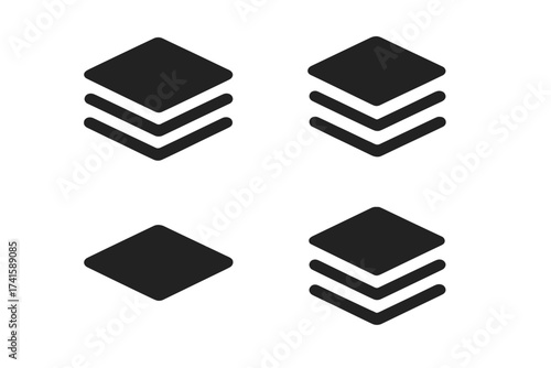 Platform vector icon set with layered stack symbols, vector illustration with transparent background, ordered shapes representing layers, stack, and organization concepts for design and UI