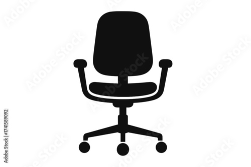 Office chair icon vector. Ergonomic adjustable computer chair silhouette. Modern furniture for workplace comfort and good posture. Swivel task seat for business workspace.