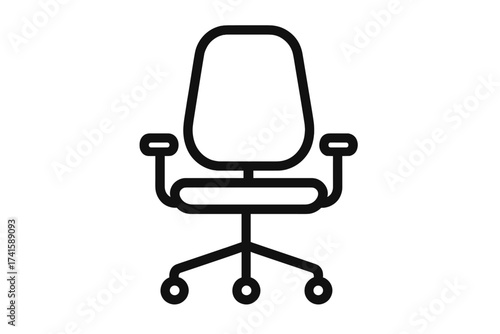 Office chair icon vector. Ergonomic seat for business workplace. Modern furniture symbol for comfort and posture. Swivel armchair illustration for corporate design.