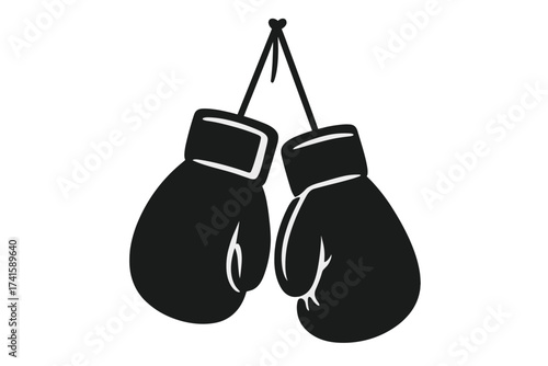 Boxing gloves vector illustration, hanging fight gloves silhouette, sports equipment icon with transparent background for fitness and martial arts design