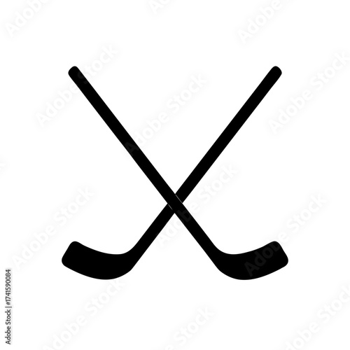 Two crossed hockey sticks in black color on transparent background silhouette