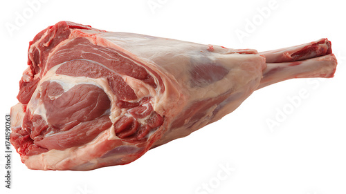 Fresh Raw Leg of Lamb with Bone and Marbling on White Background
