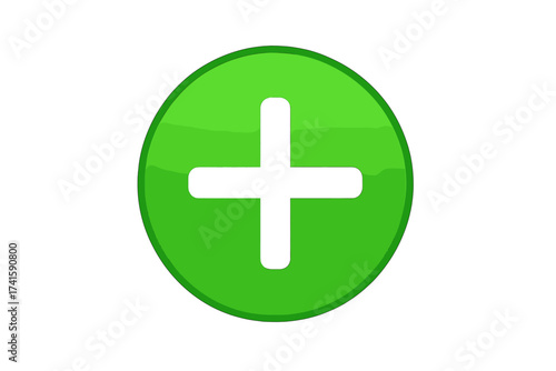 Plus vector icon. Add item sign in circle. Green create new button for web and mobile app. Plus symbol for increase, more, and positive. Add button user interface element.