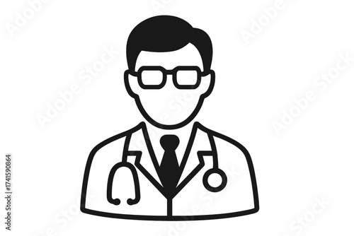 Doctor icon vector. Medical and healthcare symbol. Physician with stethoscope. General practitioner avatar for clinic or hospital. Professional medic sign. Health care illustration.