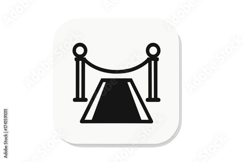 Red carpet icon with rope barrier for VIP event. Vector illustration for premiere, gala, or celebrity ceremony. Symbol of luxury, success, exclusivity, and special access.