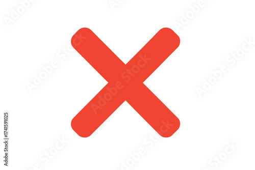 Red cross mark X symbol. Delete, remove, wrong choice icon. Vector no sign. Incorrect, cancel, close, decline web button. Error, failure, rejection, forbidden concept.
