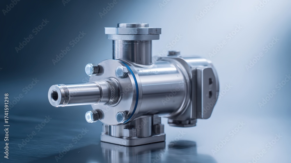 Fototapeta premium High quality close up of industrial metal valve with modern design and reflective surface