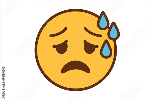 Stressful face icon. Anxiety and depressed emoticon. Unhappy symbol. Worried emoji. Fear and panic concept. Mental health issue. Overwhelmed and nervous character. Sweat.