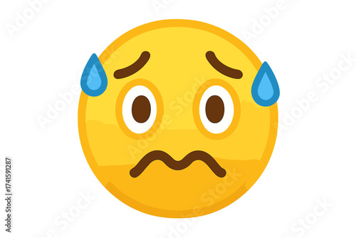 Anxious face with sweat emoji. Stress, fear and anxiety concept. Worried, nervous and sad emoticon. Unhappy character icon. Scared smiley symbol for mental health design.