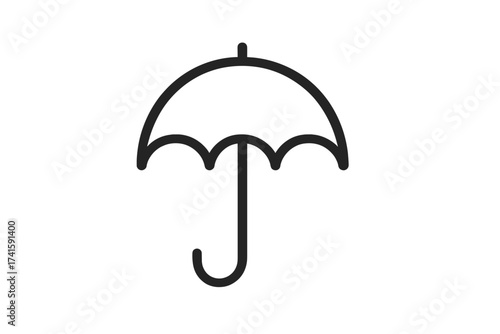Simple umbrella icon vector. Black line graphic illustration isolated on white background. Weather symbol for rain, protection, safety, security, and insurance coverage.