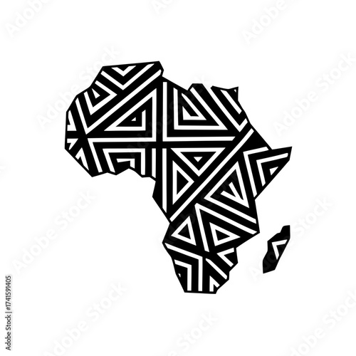 Africa continent with triangle line pattern on transparent background silhouette