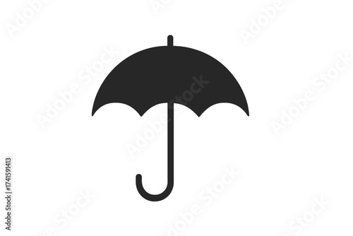 Umbrella icon vector silhouette. Black parasol graphic symbol for weather, rain, and protection. Simple design element for insurance or safety concepts on white background.