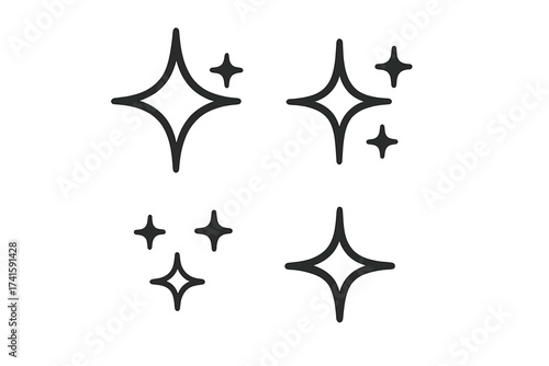 Sparkle icon set. Shine star collection. Clean symbol for laundry or freshness. Twinkle, glitter, and glowing effect. Vector graphic element for design, quality, magic.