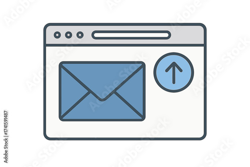 Sending email concept. Browser window with letter and send icon. E-mail marketing, online communication, newsletter. Contact us page. Webmail vector illustration interface.