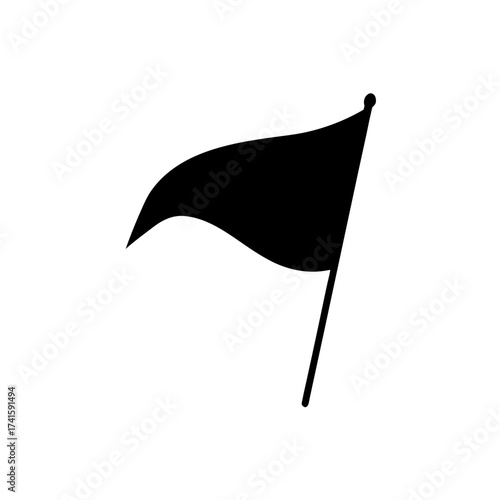 Silhouette of a solid black waving flag on transparent background