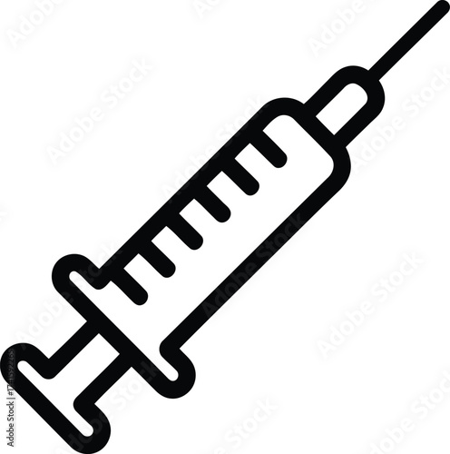 Black outline syringe icon on white background medical