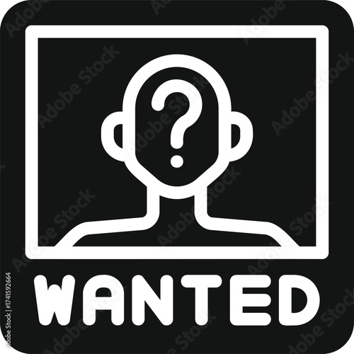 Wanted poster icon featuring a silhouette of a person with a question mark for a face