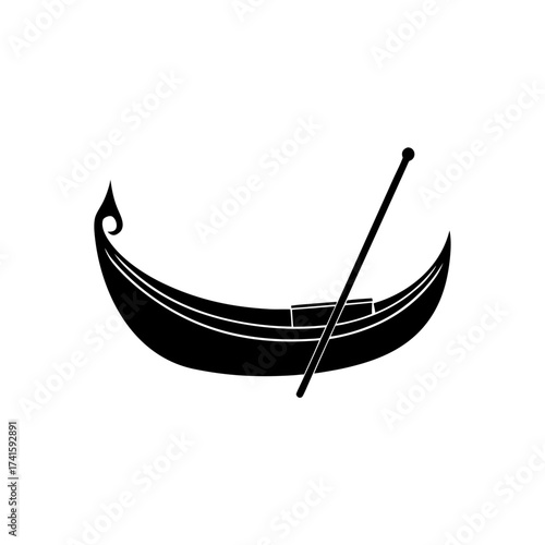 Silhouette of a venetian gondola with oar on transparent background